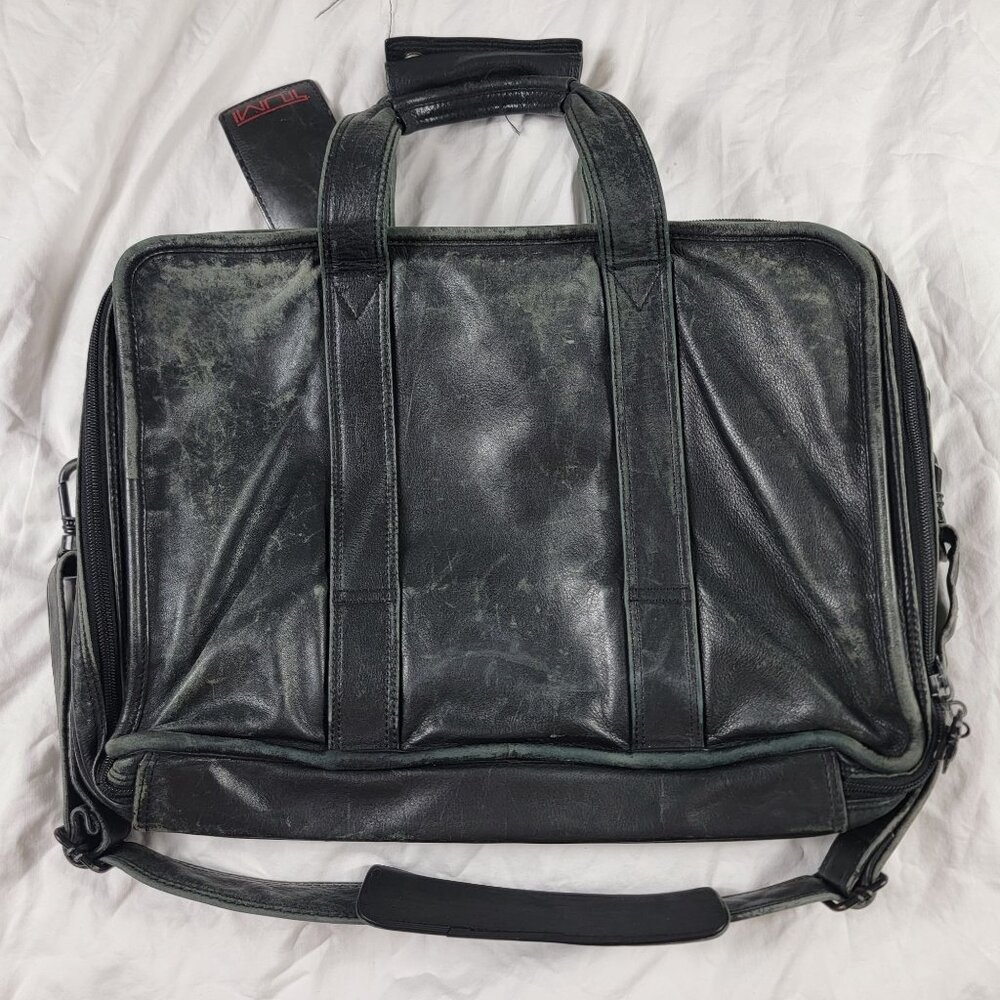 Tumi Alpha Black Leather Expandable Organizer Briefcase Bag - Picture 2 of 9